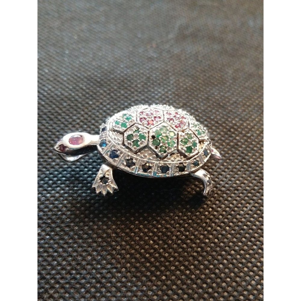 Silver Turtle Pin Emerald, Ruby,And Sapphire - image 6